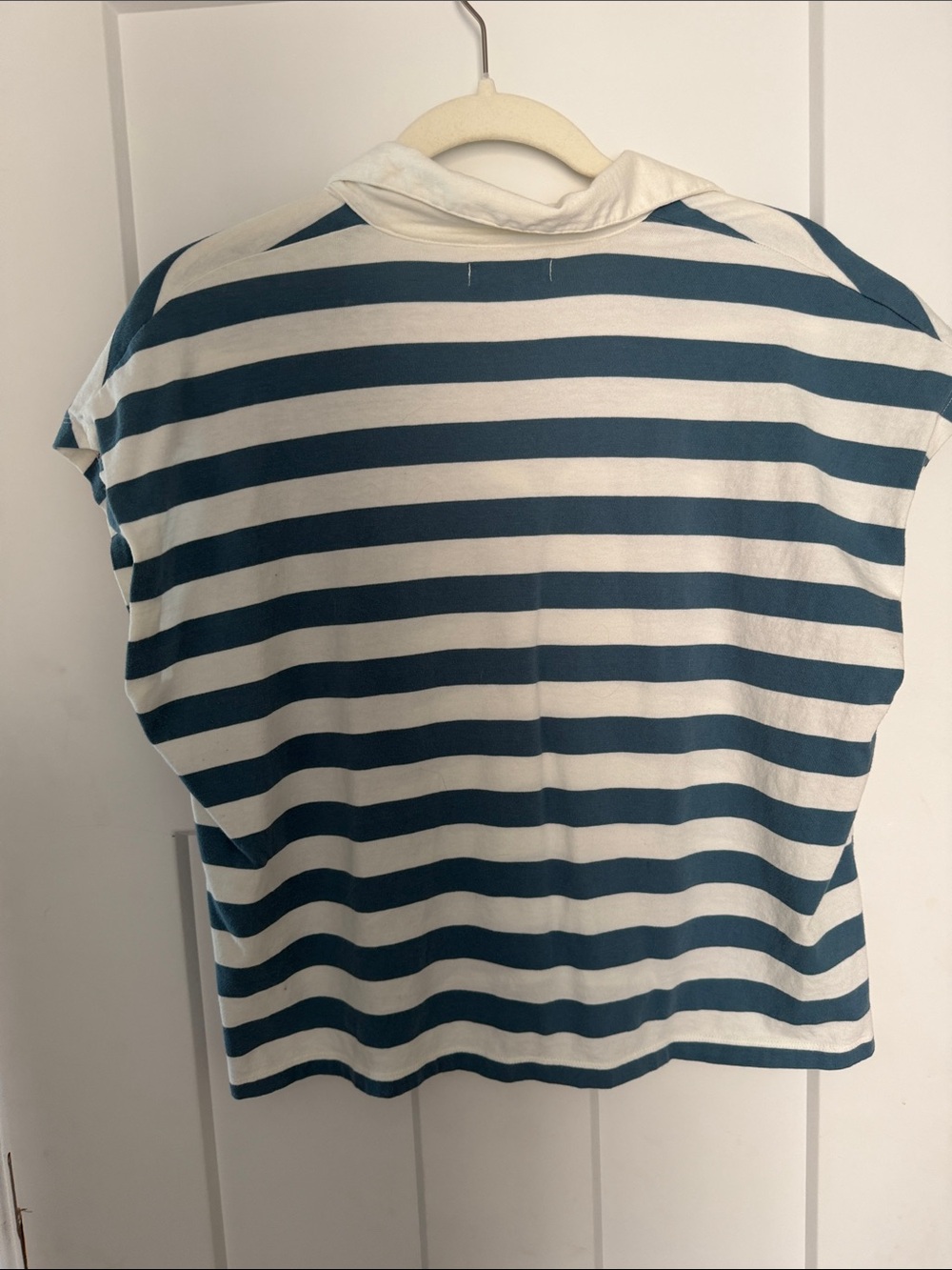 Madewell Teal & White Striped Polo-Style Crop Top - Picture 3 of 3